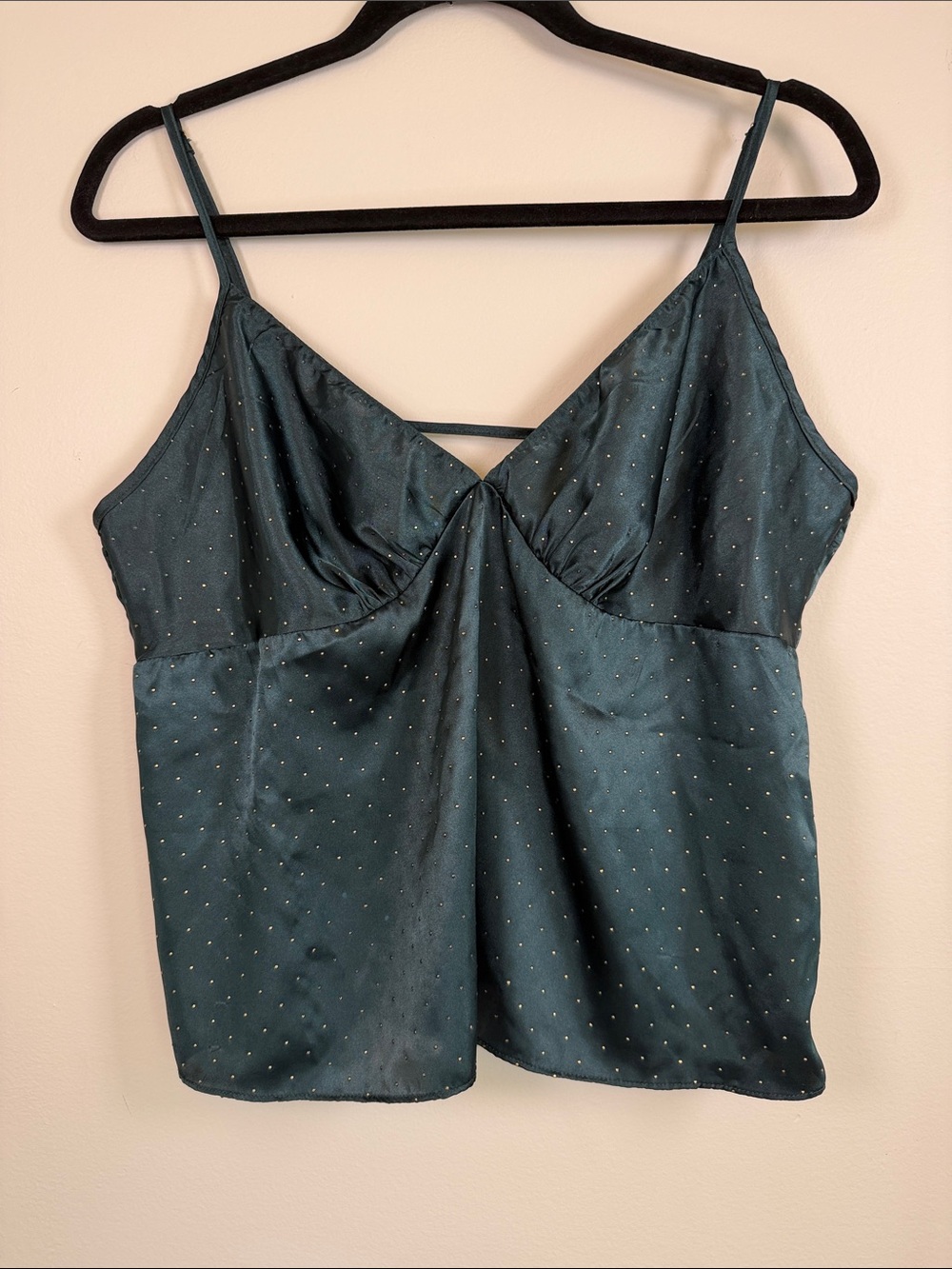 Linea Donatella Satin Cami Dark Teal Gold Fairycore Enchanted Y2K Romantic L